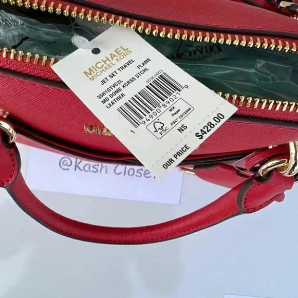 Michael Kors Dome Satchel Purse Jet Set Medium Bag Flame - Picture 11 of 11